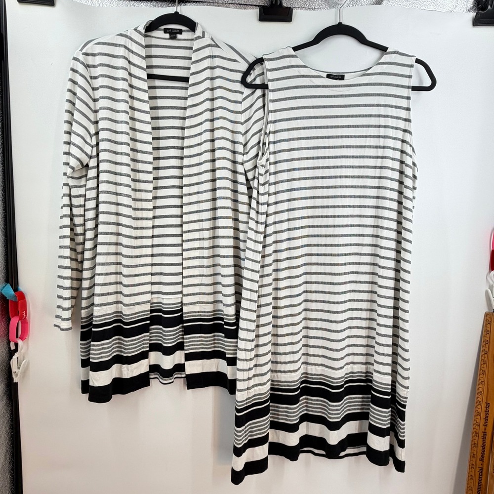 J. Jill Coastal Grandma Nautical Stripe Dress Cardigan Set Women M Travel Set - Picture 2 of 12